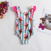 Baby Girl Ice Cream Swimsuit - Girls Fancy One-piece Swimsuit 1-5Yrs